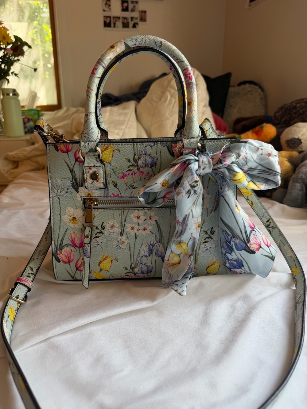 Aldo preilla mint blue floral spring bow accent crossbody satchel purse bag